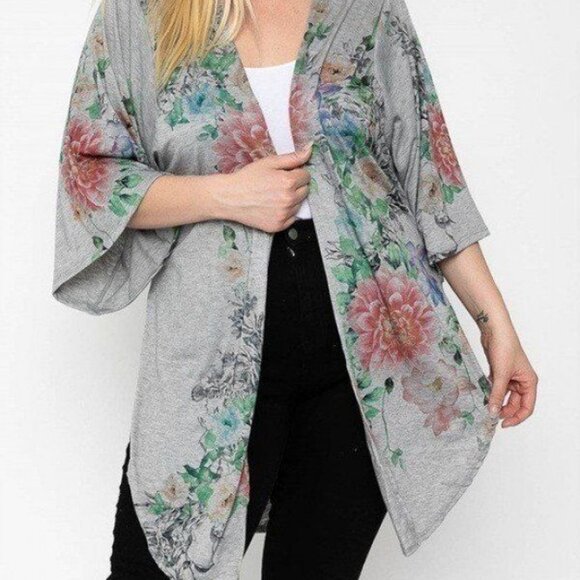 Floral Print, Long Body Cardigan - Picture 2 of 2